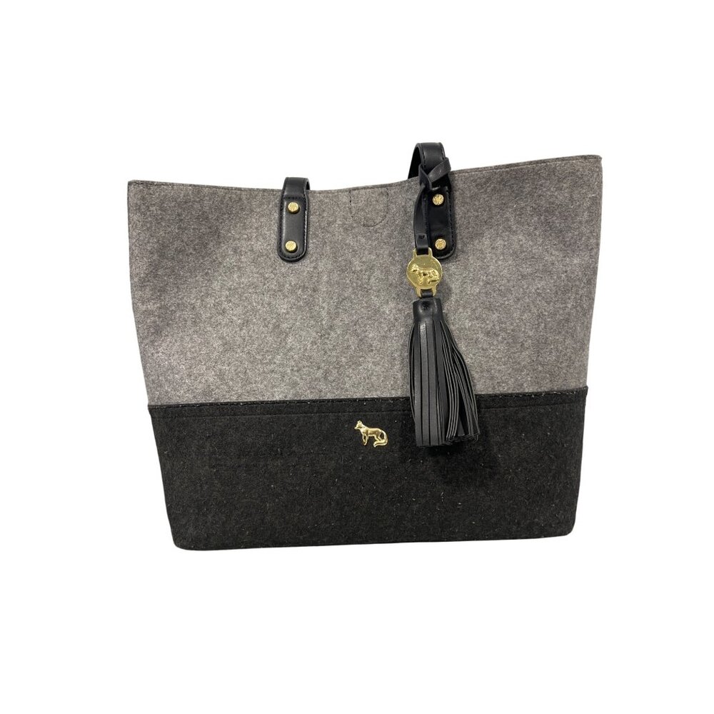 Emma Fox Caspian Felt Tote Shoulder Bag Two Tone Black Gray Dog Charm Tassel